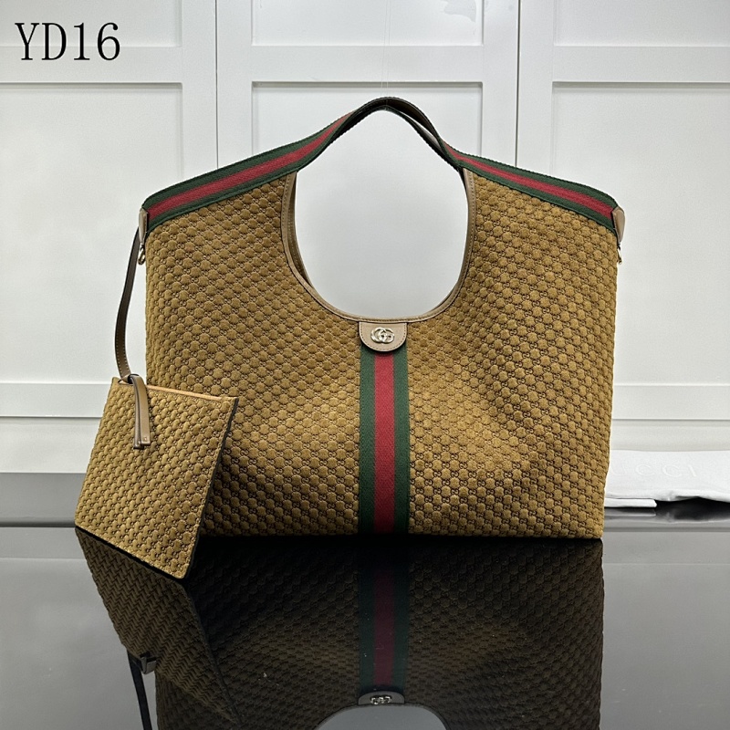 Gucc1 YD16 Tote Bag with Web Stripe and Signature GG Pattern