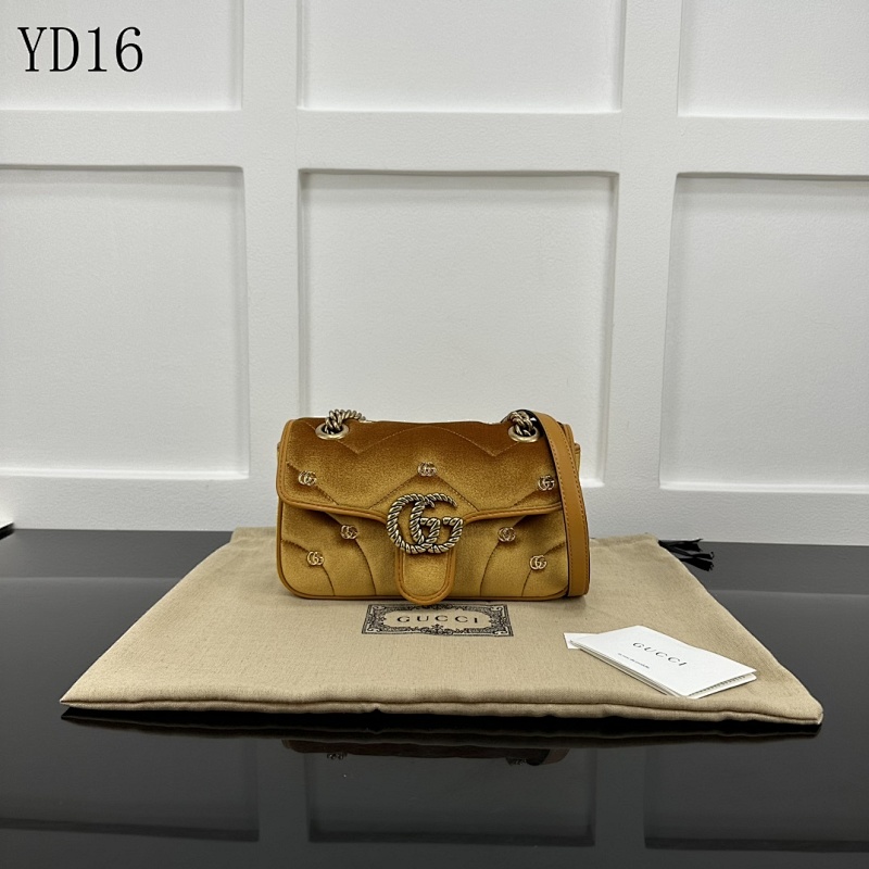 Gucc1 YD16058 Quilted Velvet Shoulder Bag