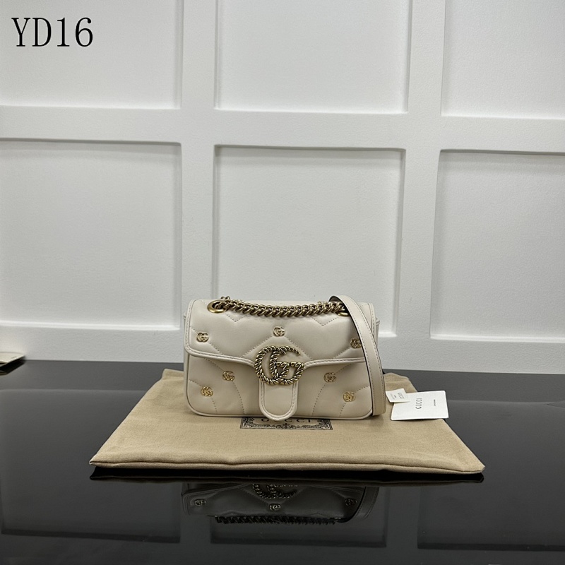 Gucc1 YD16063 White Quilted Leather Shoulder Bag