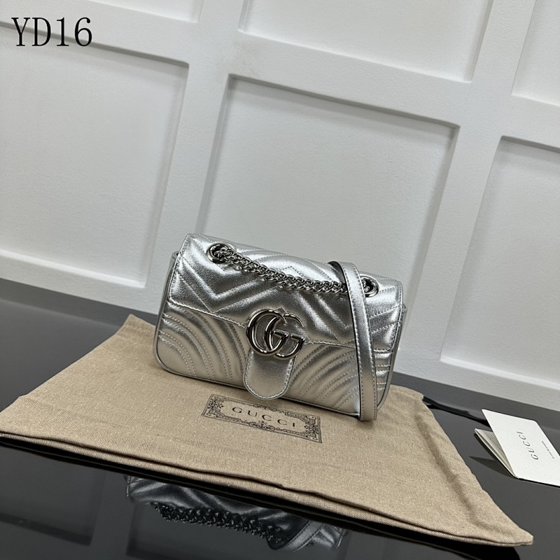 Gucc1 YD16 Silver Quilted Leather Crossbody Bag