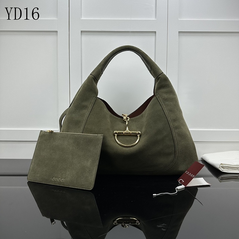 Gucc1 YD16082 Tote Bag in Green Suede
