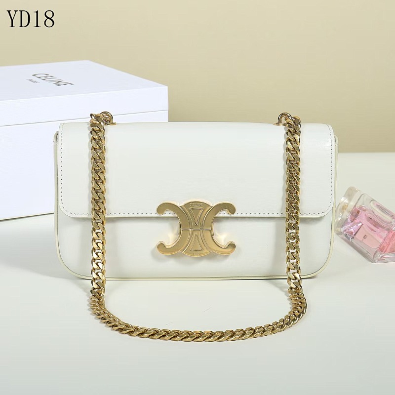 C3linee YD18 White Leather Shoulder Bag with Gold Chain