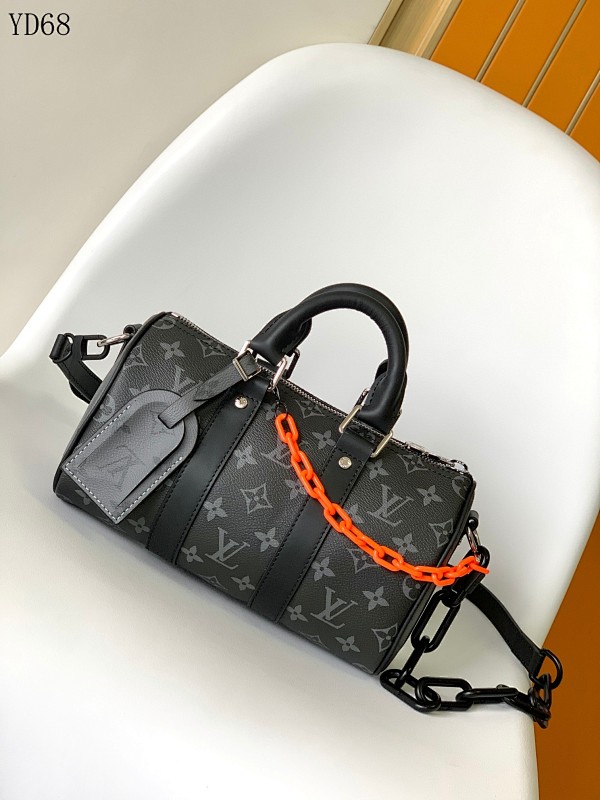 LVutton M46271 Keepall 25 Monogram Eclipse Reverse Black with Orange Chain