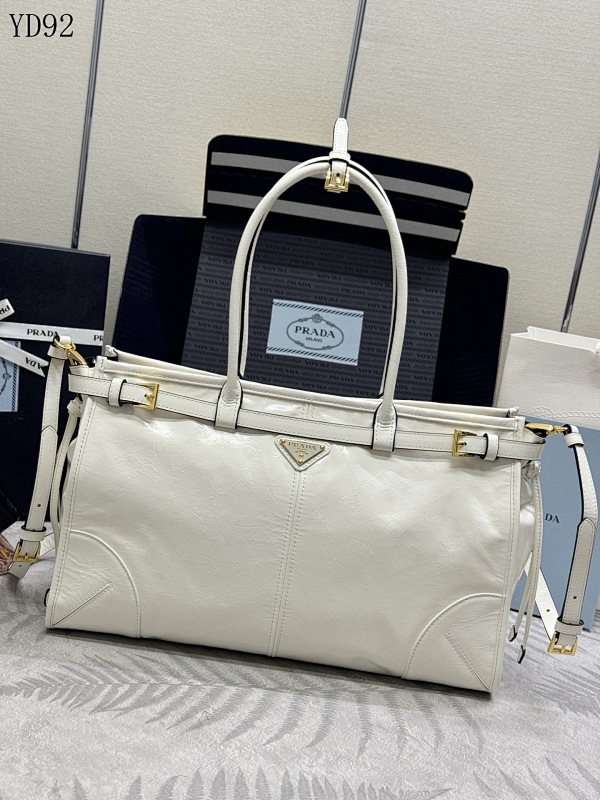 Pr4da YD92091 Tote Bag in White Leather