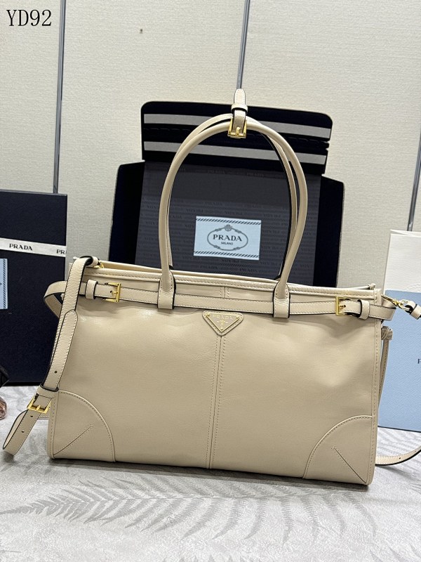 Pr4da YD92091 Tote Bag Beige Leather