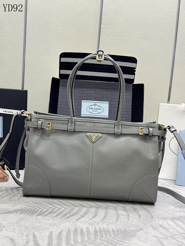 Pr4da YD92091 Tote Bag Grey Leather
