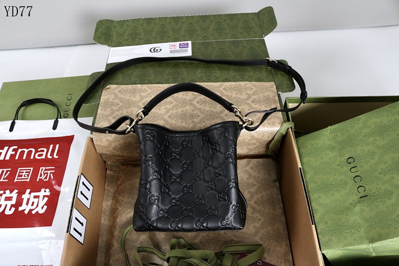 Gucc1 YD77056 GG Emblem Bucket Bag