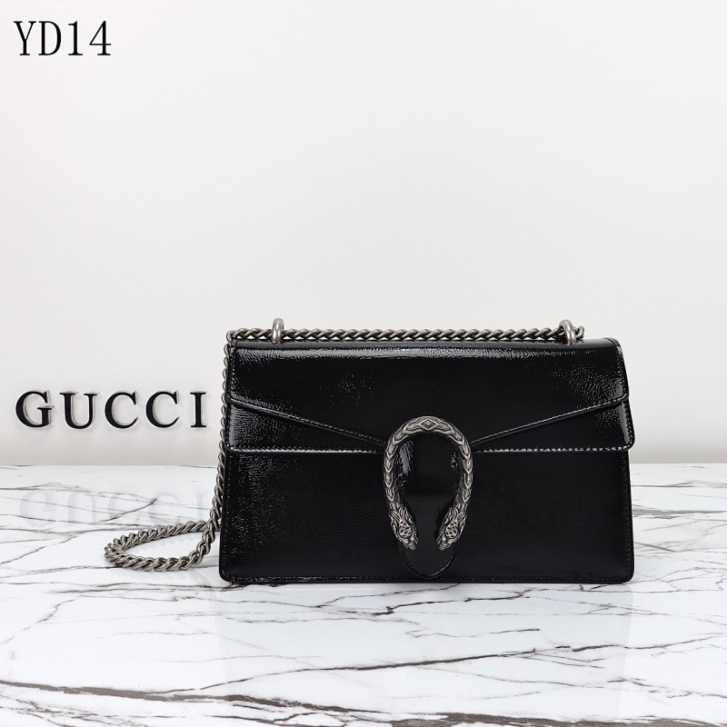 Gucc1 YD14 Black Patent Leather Chain Shoulder Bag