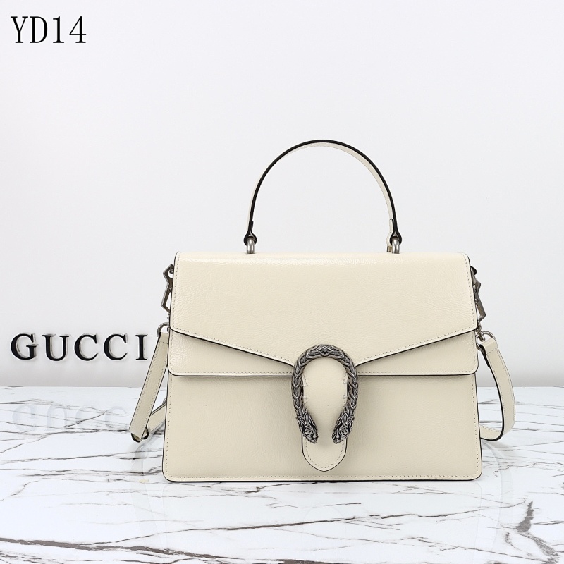 Gucc1 YD14 White Leather D-Ring Tote Bag