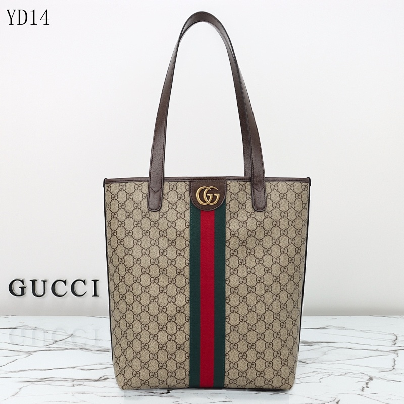 Gucc1 YD14 Tote Bag with Web Stripe and GG Supreme Canvas