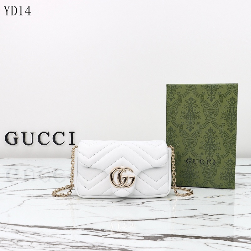 Gucc1 YD14 Marmont White Quilted Leather Crossbody Bag