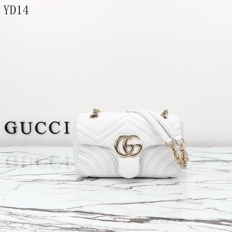 Gucc1 YD14054 GG Marmont White Leather Shoulder Bag
