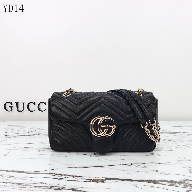 Gucc1 YD14058 Marmont Medium Black Leather Shoulder Bag