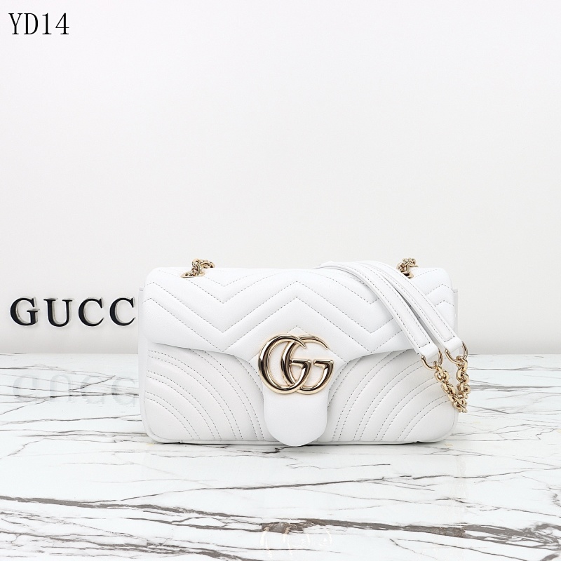 Gucc1 YD14058 Quilted White Leather Shoulder Bag
