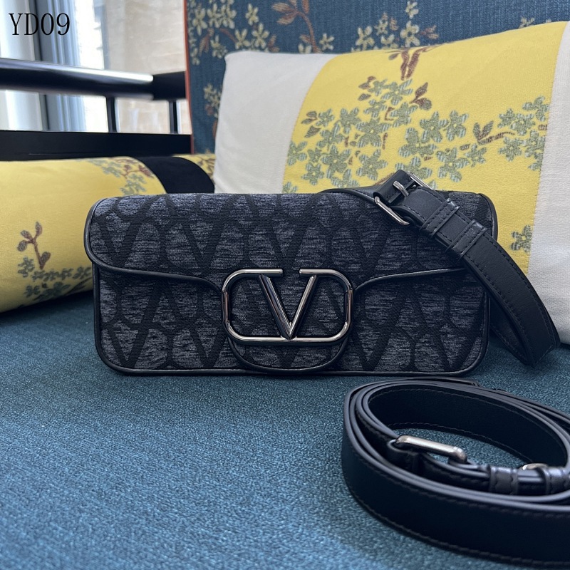 Valentiino YD09073 V Logo Mini Locò Leather and Fabric Crossbody Bag