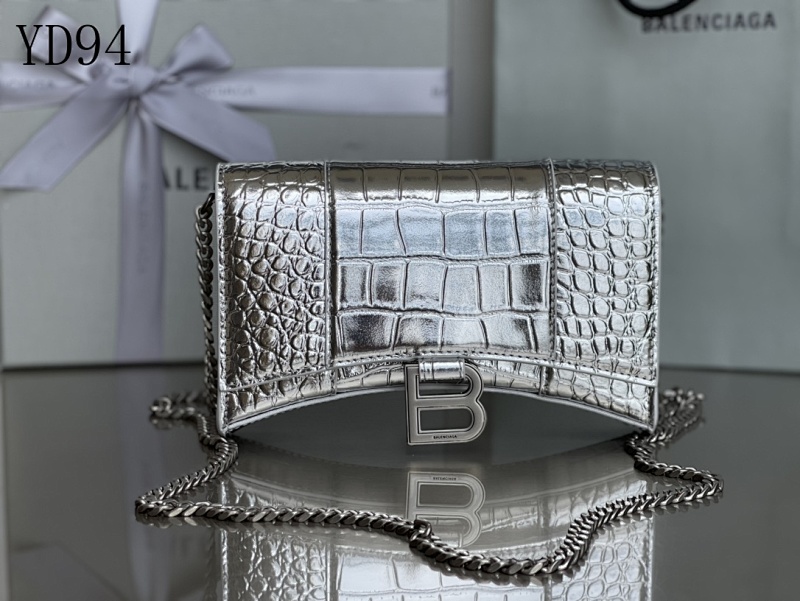 Balensiaga YD94070 Silver Crocodile-Embossed Clutch