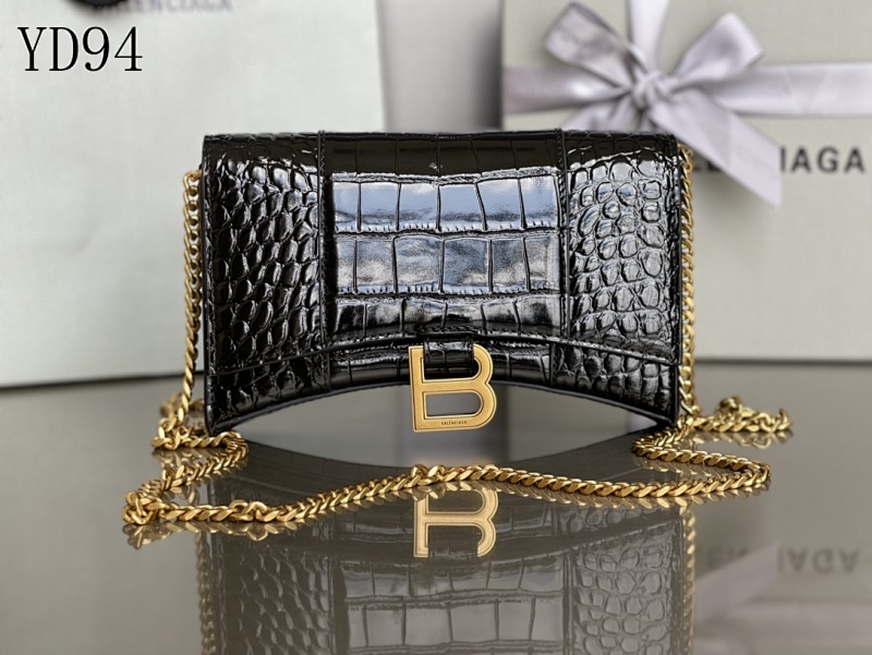 Balensiaga YD94 Black Crocodile-Embossed Chain Shoulder Bag