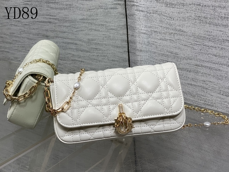 Diiior YD89 Quilted White Leather Wallet on Chain