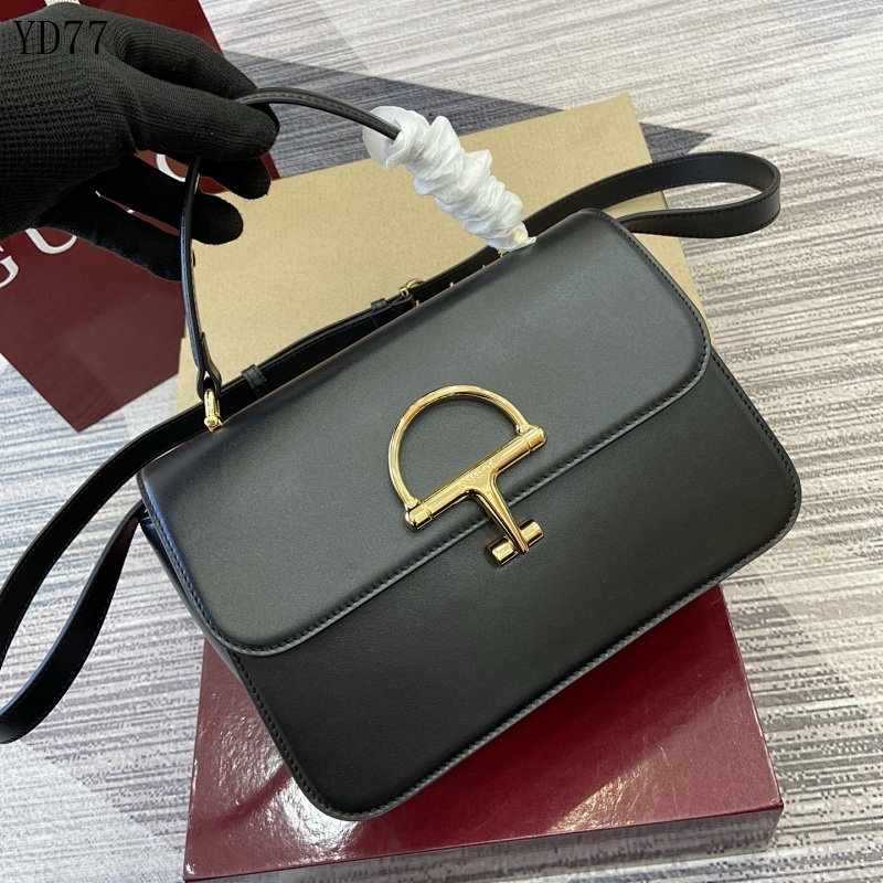 Gucc1 YD77088 Black Leather Horsebit Bag