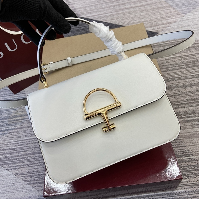 Gucc1 YD77088 White Leather Shoulder Bag