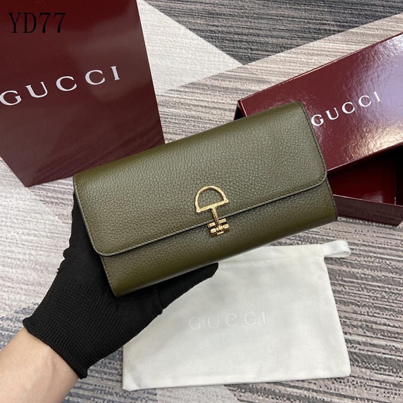 Gucc1 YD77033 Green Leather Wallet with Gold Hardware
