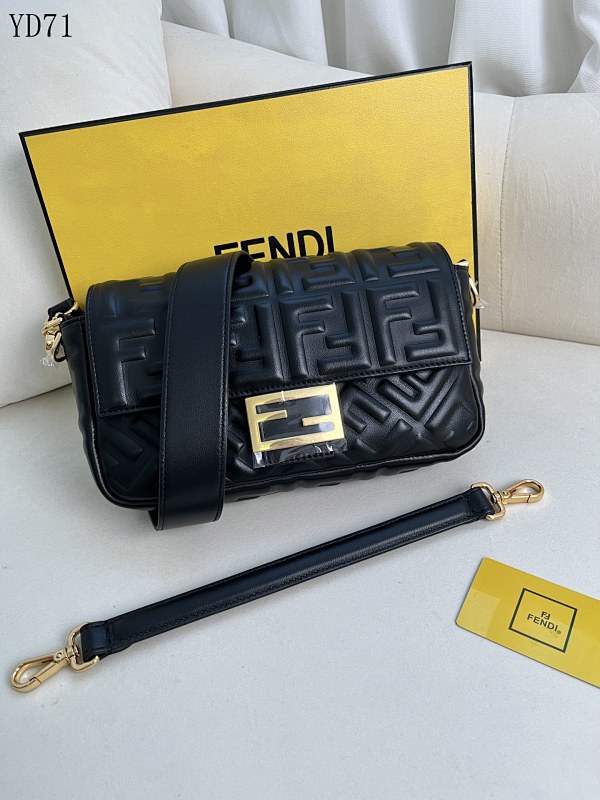 FENDI YD7163 Baguette Quilted Leather Shoulder Bag