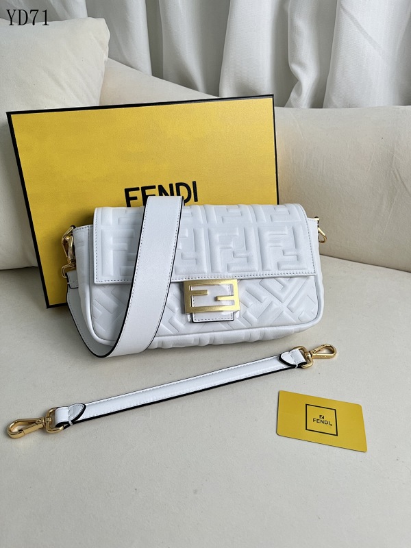 FENDI YD7163 Baguette Quilted Leather Crossbody Bag