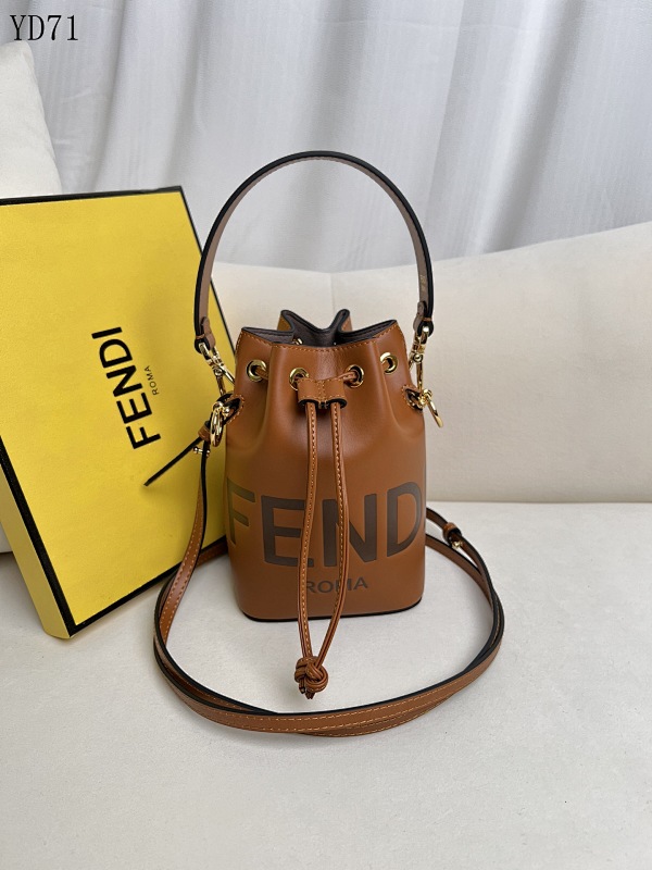 FENDI YD71 Brown Leather Bucket Bag