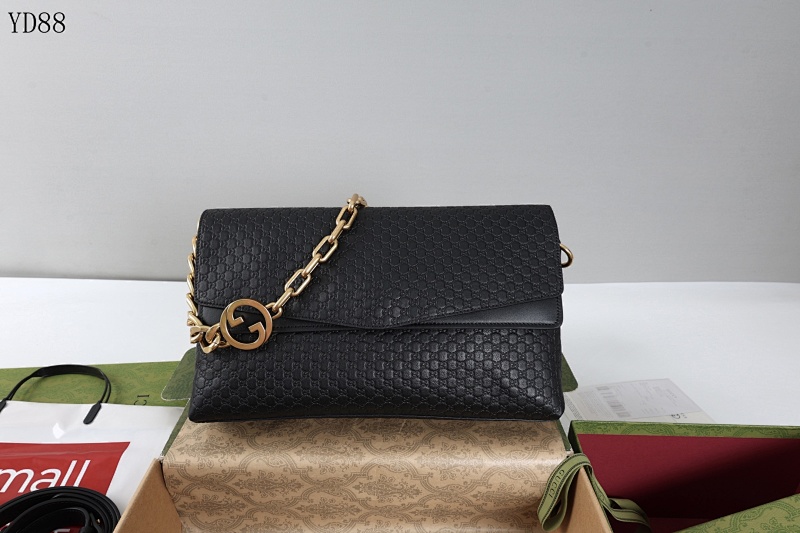 F3ndii YD8888 Black GG Embossed Leather Shoulder Bag