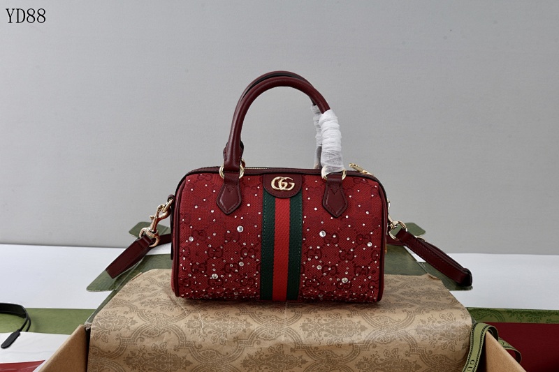 Gucc1 YD8856 Red Monogram Canvas Tote Bag with Crystal Embellishments