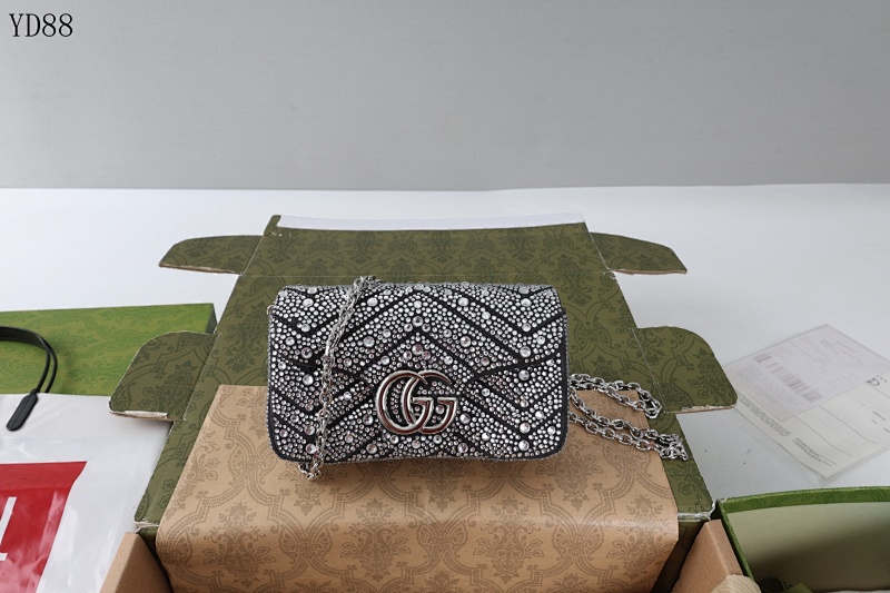 Gucc1 GG Marmont Mini Shoulder Bag with Crystal Embellishments