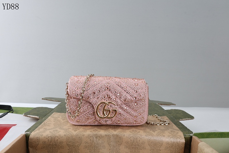 Gucc1 YD8850 Pink Crystal Embellished Wallet on Chain