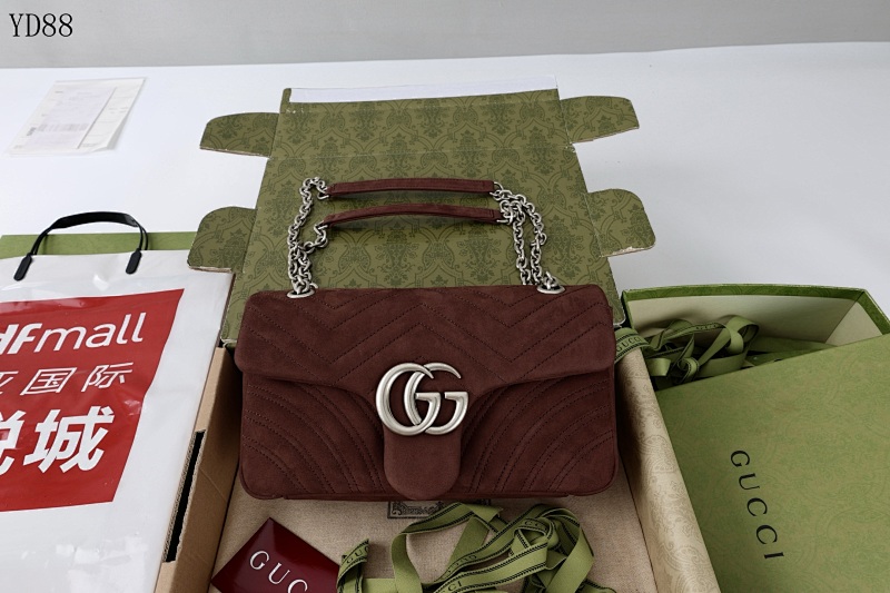 Gucc1 YD8868 GG Marmont Suede Shoulder Bag