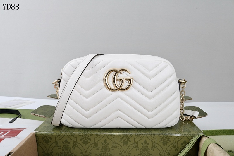 Gucc1 YD88 White Quilted Leather Shoulder Bag