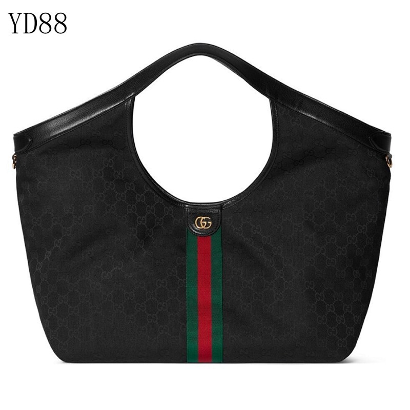 Gucc1 YD8861 Black GG Canvas Tote Bag with Web Stripe