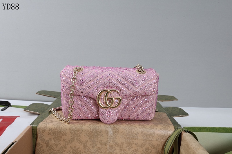 Gucc1 YD8865 GG Marmont Crystal Embellished Shoulder Bag
