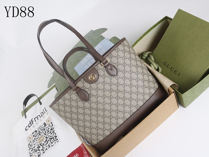 Gucc1 YD88 Ophidia Tote Bag GG Supreme Canvas Brown