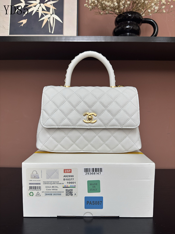 Chan3l 25P Coco Handle Quilted White Calfskin Bag