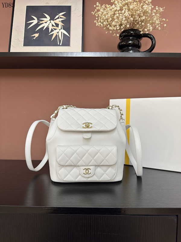 Chan3l YD85073 AS3618# White Leather Shoulder Bag