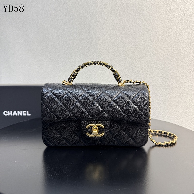 CHANELL YD58 Black Quilted Caviar Leather Flap Bag with Gold Hardware