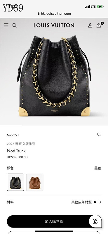 LVutton M29391 Black Leather Drawstring Shoulder Bag