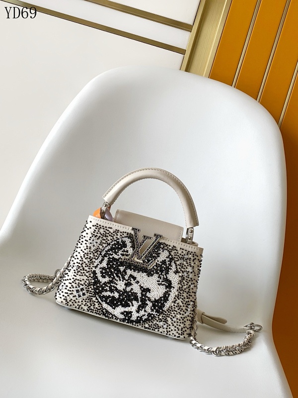 LVutton M12977 Capucines Mini Bag Black & Ivory Beaded Leather