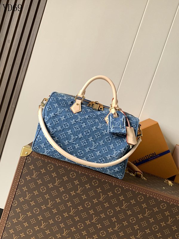 LVutton YD6962 Speedy Soft 30 Denim Blue Monogram Canvas Handbag