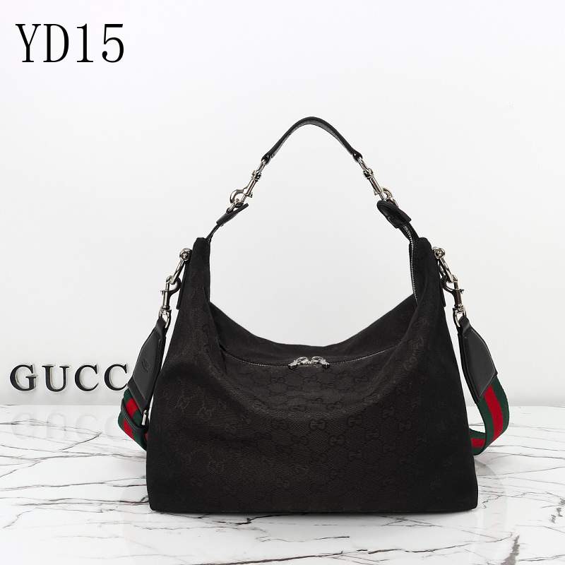 Gucc1 YD15 Black Canvas Shoulder Bag with Web Strap