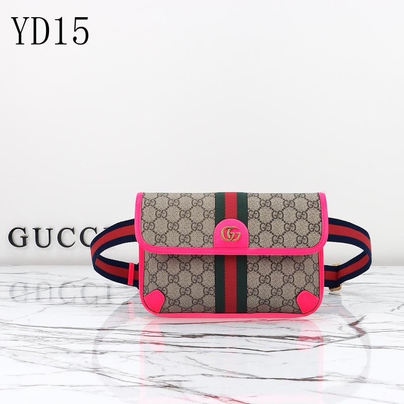 Gucc1 YD15 Belt Bag in Fluorescent Pink and Beige GG Supreme