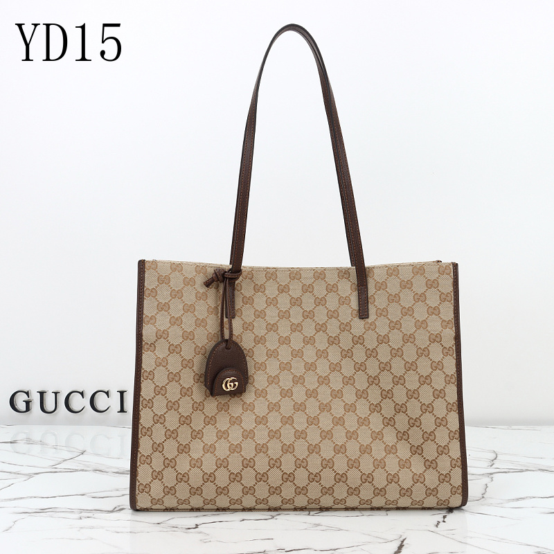 Gucc1 YD15 Tote Bag with GG Supreme Canvas and Leather Trim
