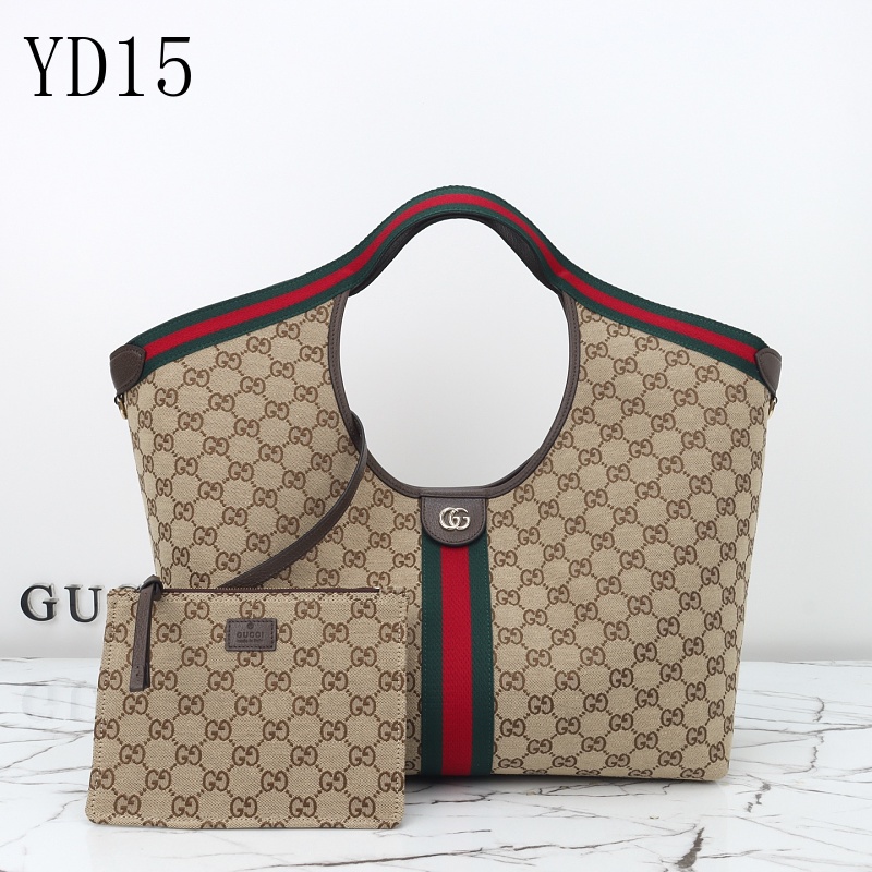 Gucc1 YD15 Tote Bag with Web Stripe and Pouch