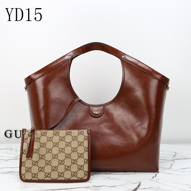 Gucc1 YD1580 Brown Wax Leather Tote Bag