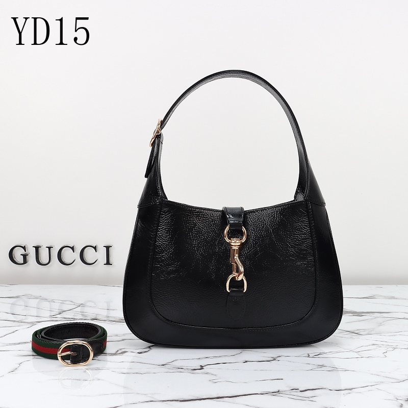 Gucc1 YD15 Black Leather Hobo Bag