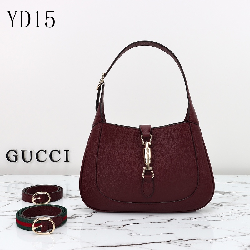 Gucc1 YD15 Wine Red荔枝纹 Leather Shoulder Bag